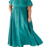 Polygram Shimmery Jade Maxi Dress size 2X Puff Short Sleeves Smocked Waist NWT Green Photo 0