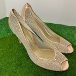 Adrianna Papell  Gold Champagne Rhinestone Peep Toe Heels Photo 0