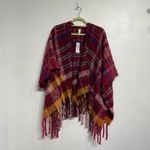 Jenni  Wine Oversized Plaid Topper Sz OS NWT Photo 1