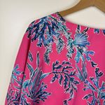 Belle Kim Gravel Woven Aloha Poncho Top Medium Pink Coral V Photo 3