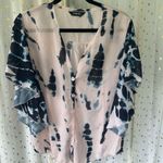 Chic Me  Sheer Pink Tie Dye Waterfall Sleeve Bohemian V Neck Button Down Blouse S Photo 2
