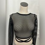 Black Mesh Long Sleeve Top swim cover up crop top Medium NWOT Photo 2