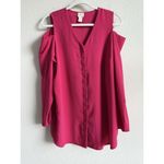 Chico's Women’s Size 2 (M) Cold Shoulder Button Front Top Blouse Raspberry Rush Photo 2