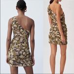 ZARA NWT  One Shoulder Metallic Floral Mini Dress in Purple Gold Size Extra Small Photo 2