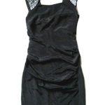 Nicole Miller NWT Black Stretch Silk Open Back Sequin Yoke Ruched Sheath Dress 8 Photo 0