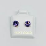 Real 14k Gold Studs purple violet earrings 6mm Photo 0
