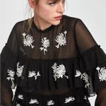 ZARA Black Sheer Ruffled Floral Embrodiered Tiered Top Blouse Size S Photo 0