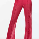 ZARA  Sheer‎ Pleated Ruffle Wide Leg Pull On Pants Pink Medium Flare Naked Photo 0