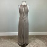 R & M Richards Sparkly Halter Long Column Evening Gown Gold Size 6 Formal Dress Photo 5