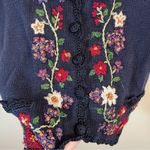 Erika Vintage  Petites Boho Embroidered Floral Sweater Vest Navy Blue PM Photo 4