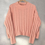 Hippie Rose  Cable Knit Sweater Womens L Pink Mock Neck Cropped Cozy Fall Academy Photo 0
