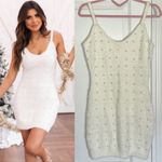Pink Lily Small Ivory White Embellished Pearl Sweater Holiday Winter Mini Dress Photo 1