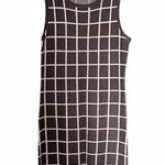 Adrienne Vittadini Sweater Knit Dress Gray Cream Windowpane Plaid Size Medium Photo 2