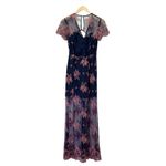 Lovers + Friends  Shoreline Maxi Dress Navy Pink Lace Size Small Sheer Floral Photo 4