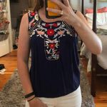 Blue Rain Navy Embroidered Sleeveless Top Photo 0
