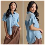 Downeast NWT  Bluewind Crochet Chambray Button Down Short Sleeve Shirt XS Photo 1