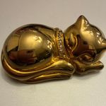 Gold Cat sleeping Figurine with Rhinestone Collar vintage Photo 0