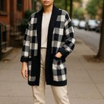 VICI  Women’s Black White Long Sleeves Cable Knit‎ Open Front Coat Medium Large Photo 1