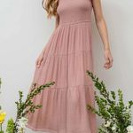 By the River - SMOCKED TIERED MIDI DRESS blush size L Photo 7