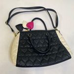 Betsey Johnson Cream & Black Heart Quilted Hearts Crossbody Bag EUC Medium Size Photo 5