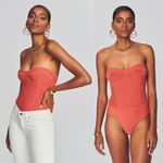 NEW Retrofete Lena Calypso Coral Strapless Bustier Ribbed Bodysuit Size Large‎ Pink Photo 1