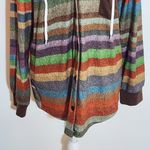 Exclusive Colorful Striped Hoodie NWT Sz Medium Women's Oversized Stripe Shacket Brown Photo 3