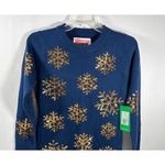 Tipsy Elves Blue Mini Sweater Dress With Gold Sequin Snowflakes Size XS NWT Photo 2