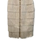 NWT Mandalay Cream Ivory Gold Beaded Fringe Midi Evening Cocktail Dress Womens 6 Photo 3