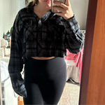 Arizona Jean Company Oversized Cropped Plaid Shirt Photo 0