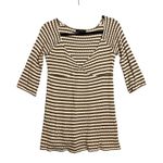 EXPRESS  Y2K Babydoll Knit Top Size S  Brown Beige Striped 3/4 Sleeve Longline Photo 0