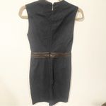 Tory Burch  Size 0 Blue Denim Brown Faux Leather Strap Big Button Sheath Dress Photo 5