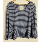 Free People  Blue Striped Auntie Em Long Sleeve Relaxed Peplum Top Size Small Photo 1