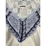 Free People  Beige Tank Top Blue Beaded Crochet Look Cutout Back Women’s L Photo 1