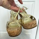Christian Louboutin  Gold Leather Strappy Cork Wedges - US7 IT37 Photo 8
