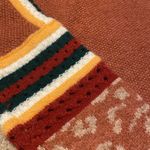 BiBi Knit Texture Contrast Crochet Stripe Brick Sweater Leopard Cuff S Red Photo 1