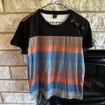 SheIn Orange Blue Brown Green Black Colorblock Striped Tee Button Detail Sz M Photo 0