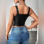 NEW Black Faux Leather Zip Up Front Crop Tank Top Size Large Photo 2