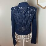 Urban Outfitters  Open Knit Cropped Jumbo Button Navy Blue Sweater Cardigan Sz S Photo 2