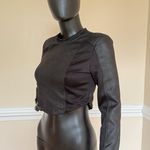 Faux Leather Pu Leather Mock Neck Crop Top Tee T Photo 4