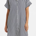 Loft  Navy Blue White Striped Mini Shirt Dress XS 100% Cotton‎ Summer Lightweight Photo 0