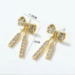 Gold Shiny Bow Dangle Earrings For Women Exquisite Dainty Zircon Bow Copper White Photo 5