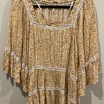 Free People  Mustard Floral Print Baby Doll Blouse Photo 0