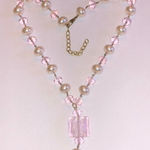 Pink Crystal Beads Faux Pearl Beaded Boho Y Drop Pendant Necklace White Photo 0