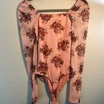 Rue 21 Pink Ruched Puff Sleeve Bodysuit SZ S Floral Print Y2K Long Sleeve Top Photo 5