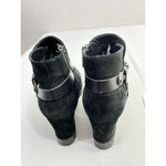 Womans Aqua Talk Wedge Bootie 6.5 Black Side Zip Lined Strap Accent Photo 4