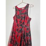 HALSTON Black Red Cherry Floral Print Sheer Sleeveless Tulle Full Skirt Dress 10 Photo 5