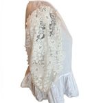 ZARA oyster white poplin peplum‎ blouse with contrast lace puff sleeves Photo 8