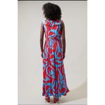 Sugar Lips Ohana Bayla Deep V Maxi Dress Women's Size Large 100% Rayon Red, Blue Photo 2