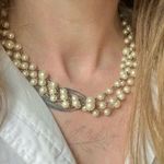 Three Strand Pearl Chain Silver Necklace Vintage “Esme” 19” Classic Feminine White Photo 11