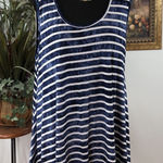 La Vanya Women’s Plus 3X Navy & White Striped Sleeveless Tunic Asymmetrical Hem Photo 0
